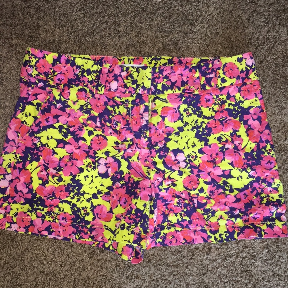 LOFT Neon Yellow, Hot Pink & Navy Floral Shorts